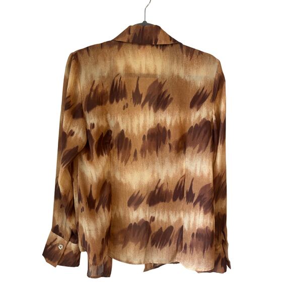 Vintage Brown Abstract Print Button-Down Blouse Women’s Size 8 - Picture 3 of 7
